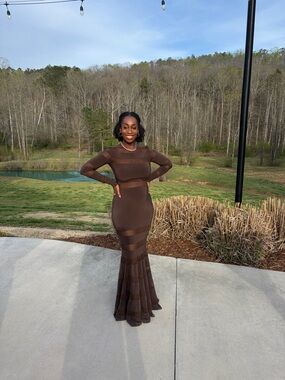 Norma Kamali Chocolate Mesh Maxi Dress